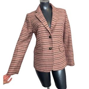 Talbots Wool Blend Pink Plaid Blazer Button Up Jacket Womens Size 4